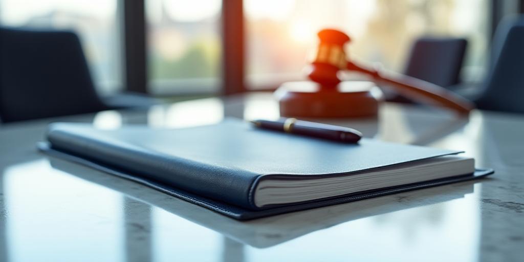 Legal documentation and a gavel on a designer desk